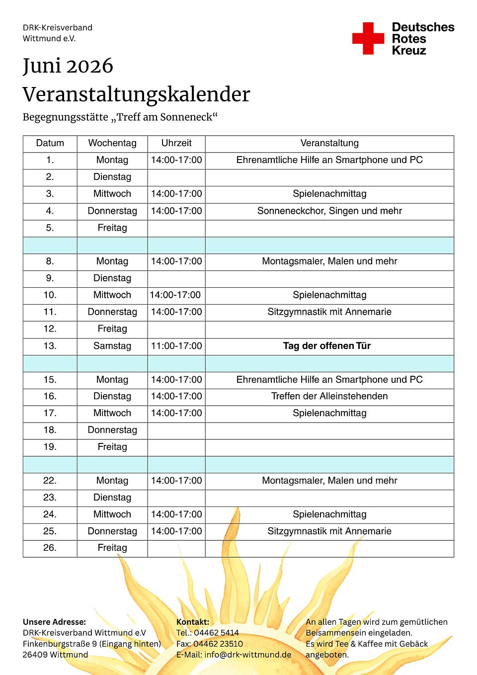 Veranstaltungskalender Juni 2026 in Wittmund