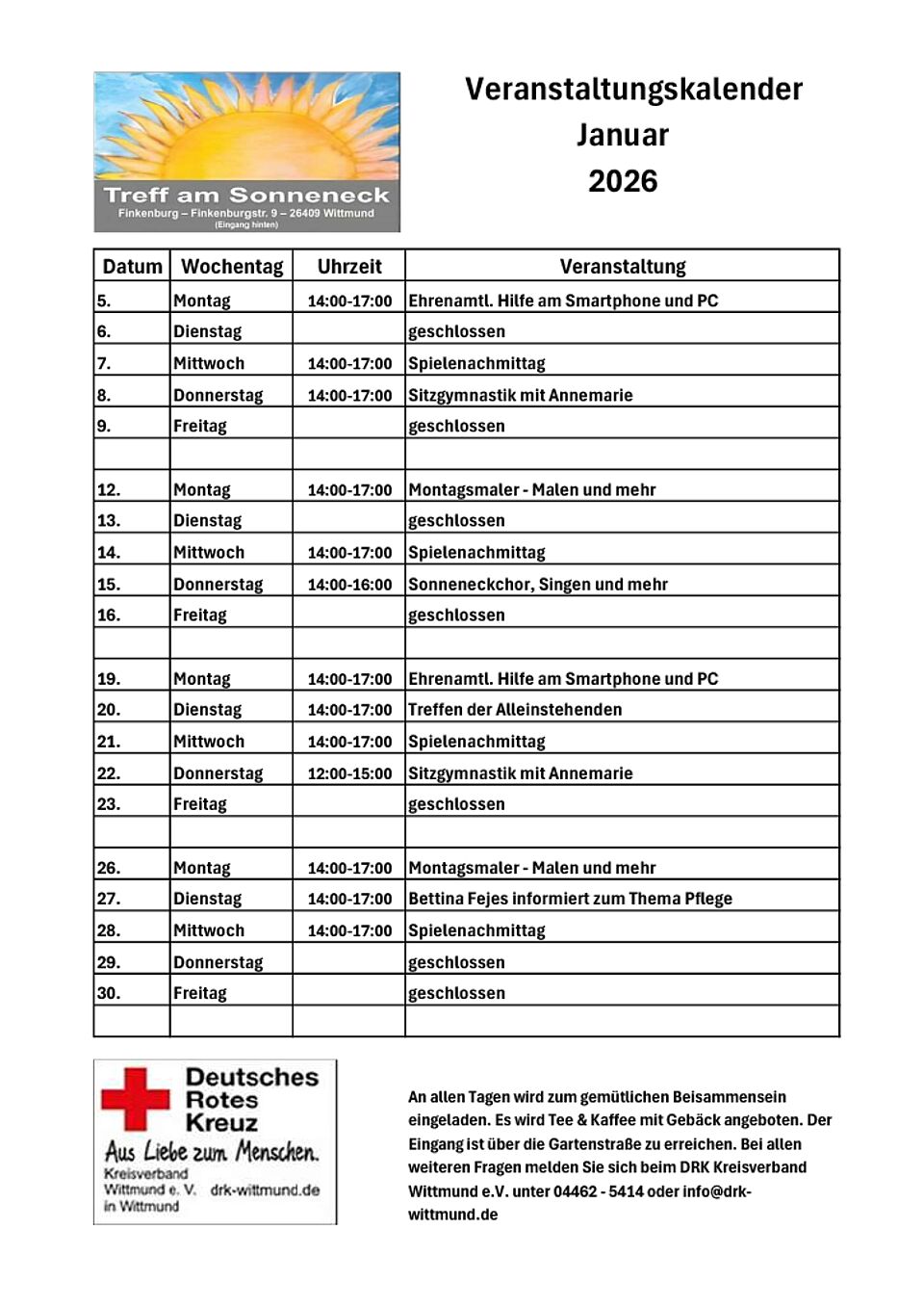 Veranstaltungen bei der Sonneneck in Wittmund