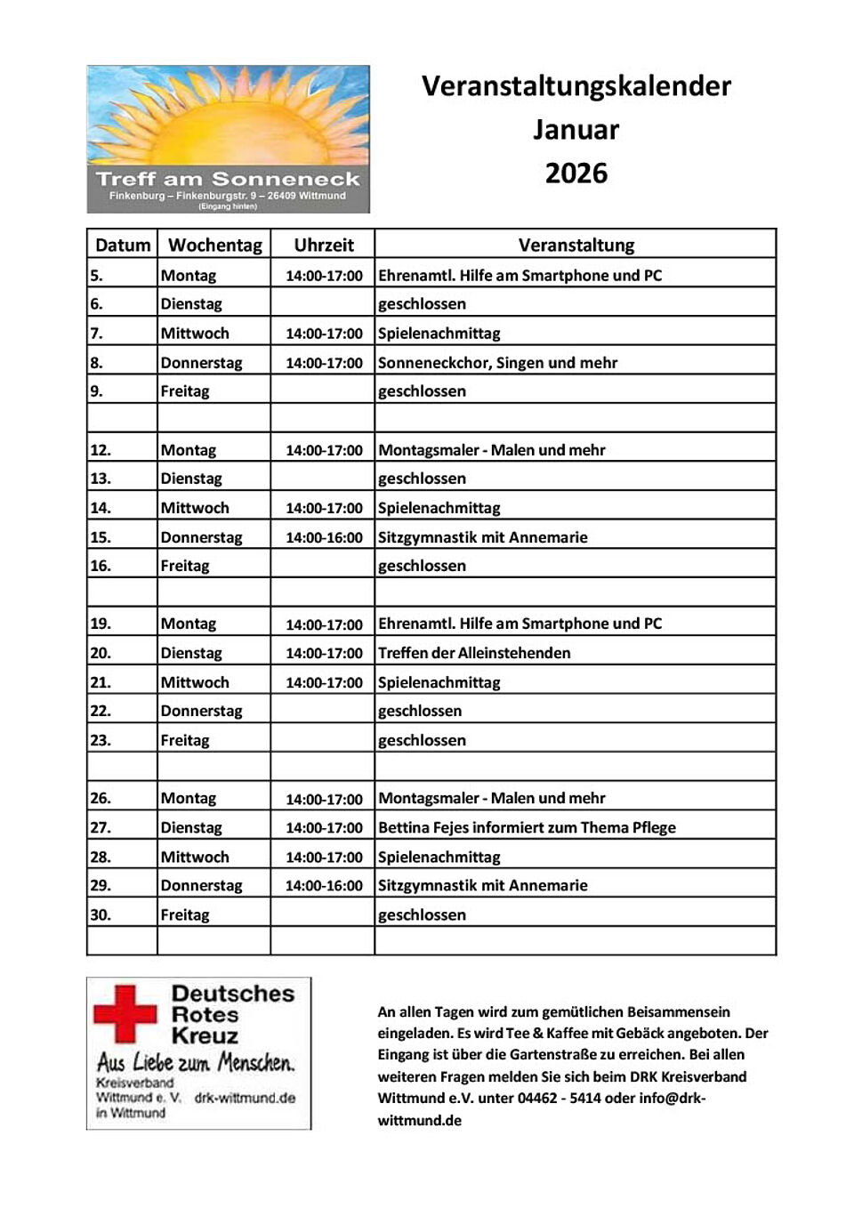 Veranstaltungen in Wittmund im Januar 2026