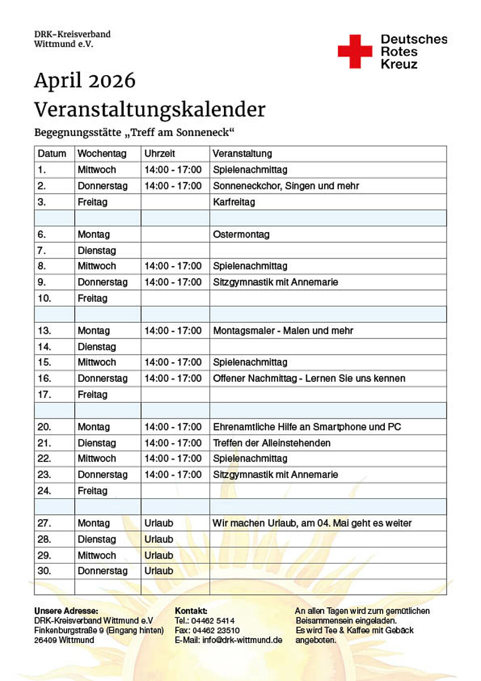 Veranstaltungsübersicht für April 2026 in Wittmund
