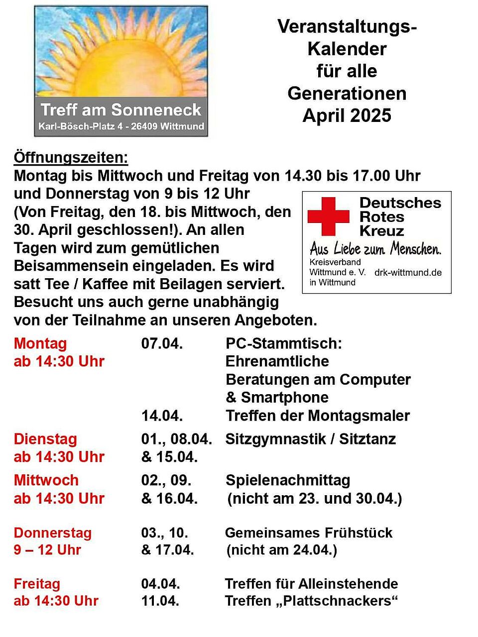 Event Treff am Sonneneck April 