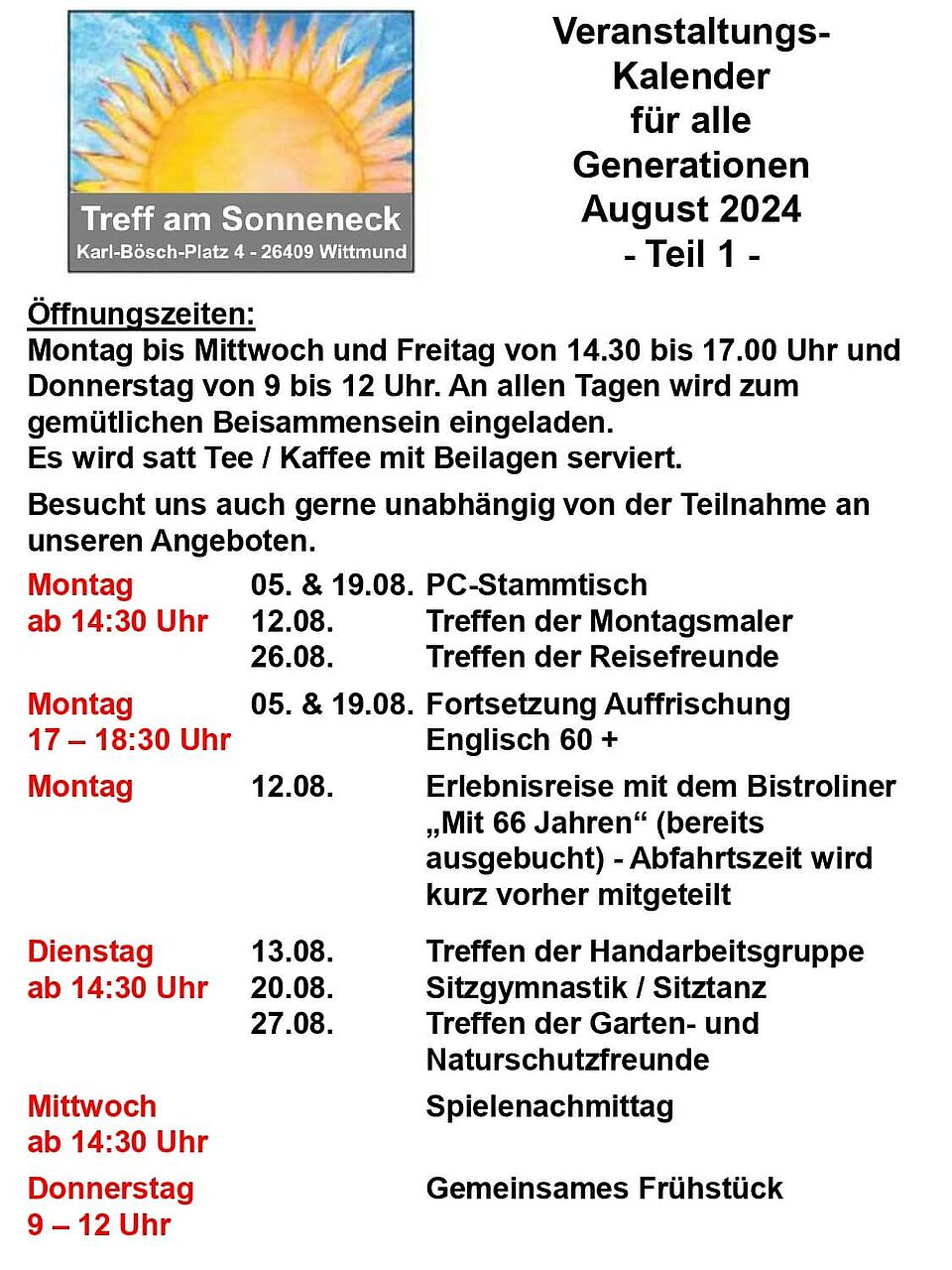 Veranstaltungskalender August 2024