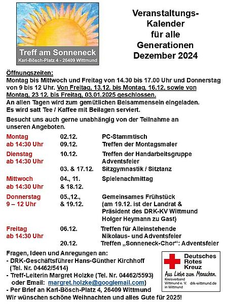 Programmübersicht Treff am Sonneneck für Dezember 2024